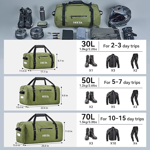 HEETA Waterproof Motorcycle Dry Bag Duffel Luggage Travel Bags, Green 50L - color: Green, size: 50L