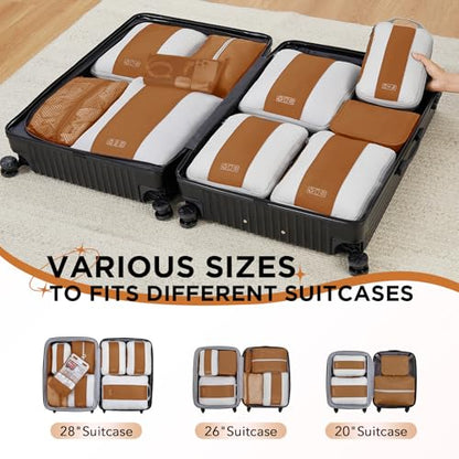OlarHike 10 Set Compression Packing Cubes for Travel Essentials,Compressible Expandable Space Saver Bags for Organizing Clothes,Luggage Suitcase Garment Bags with Over 1000 pcs Mesh Holes(Brown) - color: Brown