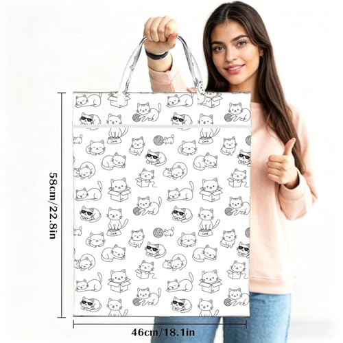 Cute Cartoon Cat Travel Laundry Bag Washable Dirty Clothes Bag for Gym - color: Cute Cartoon Cat
