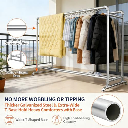 Clothes Drying Racks, 7.2ft Heavy Duty Standing Dry Racks with Hooks, Indoor Outdoor Balcony Laundry Clothing Hanger, High Capacity Blanket/Sheet/Shoes Dry Rack(Height 5.3ft/1.6m) - size: Height 5.3ft/1.6m