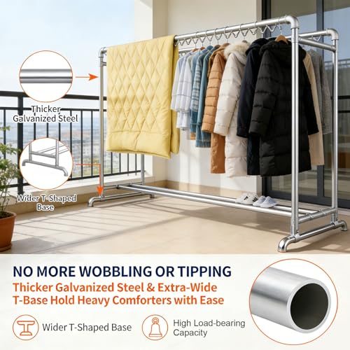 Clothes Drying Racks, 7.2ft Heavy Duty Standing Dry Racks with Hooks, Indoor Outdoor Balcony Laundry Clothing Hanger, High Capacity Blanket/Sheet/Shoes Dry Rack(Height 5.9ft/1.8m) - size: Height 5.9ft/1.8m
