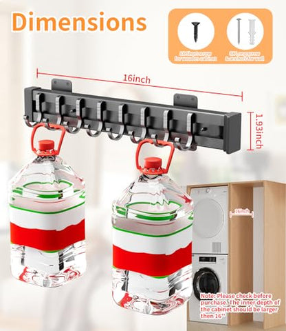 Pull Out Broom Holder With 8 Adjustable Row Sliding Hook - Black 14.17inch - color: Black, size: 36cm/14.17in