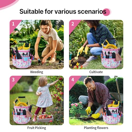 MELOTOUGH Bucket Caddy Organizer Bucket Tool Organizer for Garden Tools Fit 3.5 to 5 Gallon Bucket (Pink Flower) - color: Pink Flower