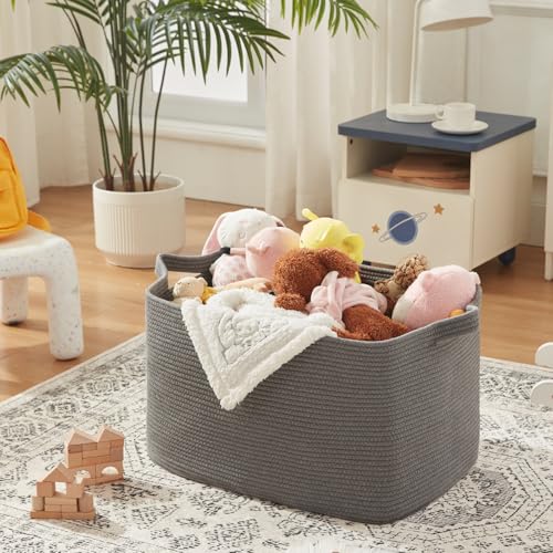 OIASKET 118L Extra Large Blanket Basket, 24.8" x 17.7" x 17.2" Woven Basket - color: Grey, size: 24.8"x17.7"x16.2"