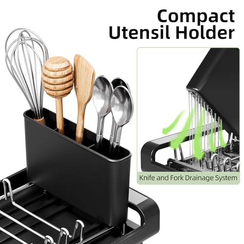TOOLF Small Dish Drying Rack, Expandable and Space-Saving, Matte Black - color: Matte Black