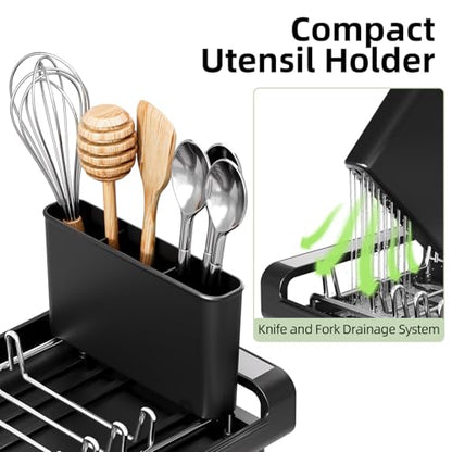 TOOLF Small Dish Drying Rack, Expandable and Space-Saving, Matte Black - color: Matte Black
