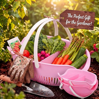 Nuogo 3 Pcs Garden Harvest Basket with Dividers Tool Caddy,Pink - color: Pink