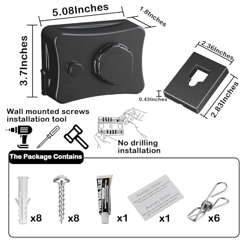 Retractable Clothesline - Heavy Duty 44lb 304 Stainless Lines,16.7ft Anti-Sag Design, Drill-Free Install for Indoor/Outdoor Use (Black, Single Line) - color: Black, size: Single Line