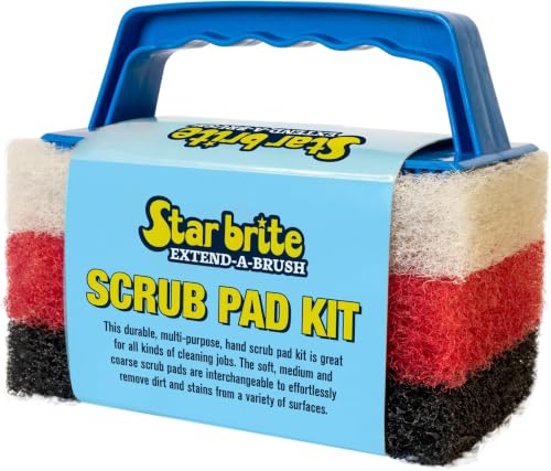 STAR BRITE Scrub Pad Kit - 3 Different Textured Scouring Pads & Interchangeable Handle (040023PW) (Pack of 6) - size: 3 Count (Pack of 6), style: Kit with 3 Pads