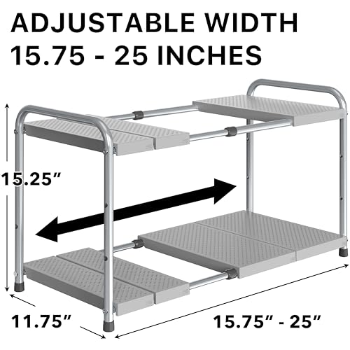 Simple Houseware Under Sink 2-Tier Heavy Duty Expandable Organizer, Silver - color: Silver