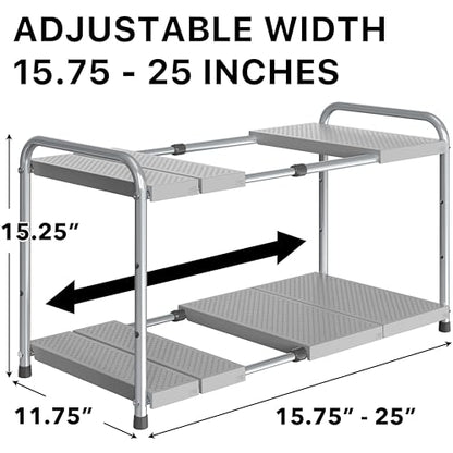 Simple Houseware Under Sink 2-Tier Heavy Duty Expandable Organizer, Silver - color: Silver