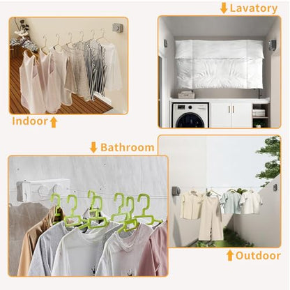 Retractable Clothesline, 16.7 Ft Stainless Wire Double Clothes Line, White - color: White, size: Double Line