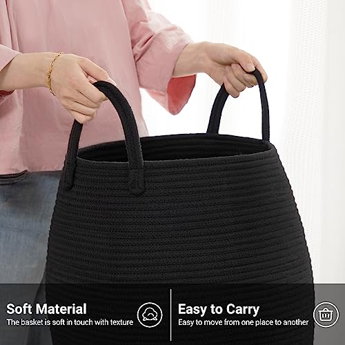 Large Laundry Hamper Basket 65L Woven Blanket Basket, Black - color: Black, size: 65L