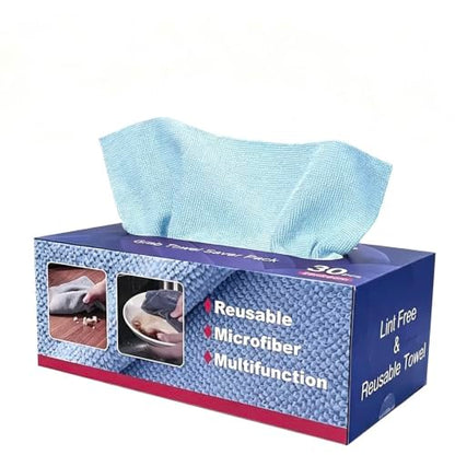 Microfiber Cleaning Cloths, 30 Pack Reusable Washable Microfiber Towels with Dispenser Box, Rags for Car, Automotive, Home, Kitchen, Garage Cleaning, 11" x 11"