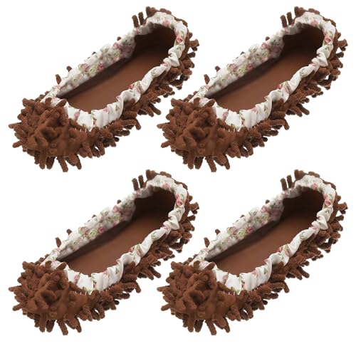 uxcell 4 Pcs Mop Slippers, Mop Socks Microfiber Shoe Covers Washable Mopping Slippers for Floor Cleaning Office Home Use Women Men, Floral Lace, Coffee - color: Coffee