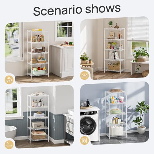 SINGAYE 5 Metal Shelves Wire Shelving Storage Shelf Adjustable Unit Pantry - color: White, size: 5 Tier 14"Dx24"Wx59.5"H