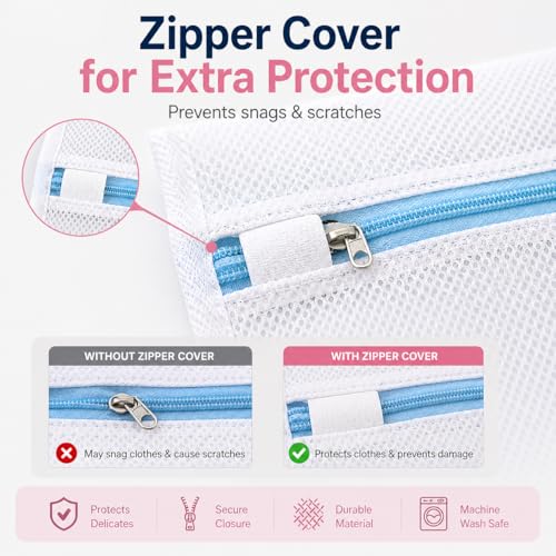 Large Mesh Laundry Wash Bag for Delicates, Lingerie Garment Bag with Premium Snag-Proof Zipper, Heavy Duty Reusable Travel Storage Organizer for Bras, Socks, Sweaters - Large (1 Pack,Blue)