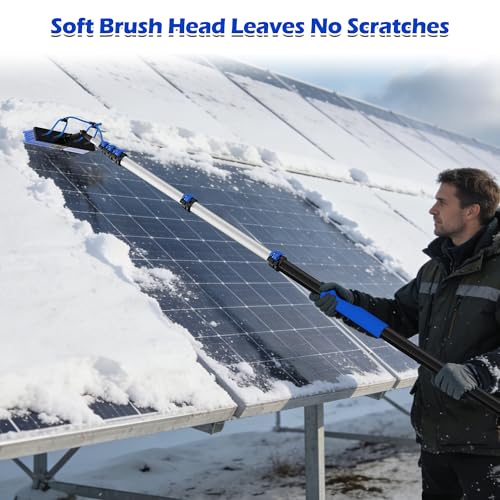 5-20FT Solar Panel Cleaning Brush Kit - Telescopic Pole with Dual Action Flip-Lock & Screw Fixing, Water Flow & Soap Dispenser, Ideal for Snow Removal, Windows, Boats, RVs, Decks