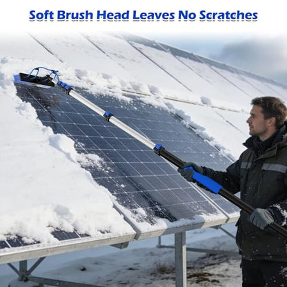 5-20FT Solar Panel Cleaning Brush Kit - Telescopic Pole with Dual Action Flip-Lock & Screw Fixing, Water Flow & Soap Dispenser, Ideal for Snow Removal, Windows, Boats, RVs, Decks