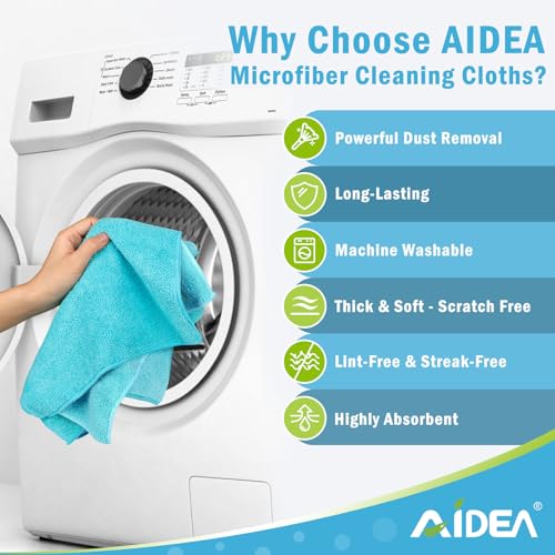 AIDEA Blue Microfiber Cleaning Cloth-12PK, Cleaning Rags 12"x 12" Absorbent - color: Blue, size: 12in.x12in.
