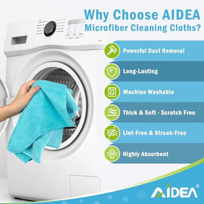 AIDEA Blue Microfiber Cleaning Cloth-12PK, Cleaning Rags 12"x 12" Absorbent - color: Blue, size: 12in.x12in.