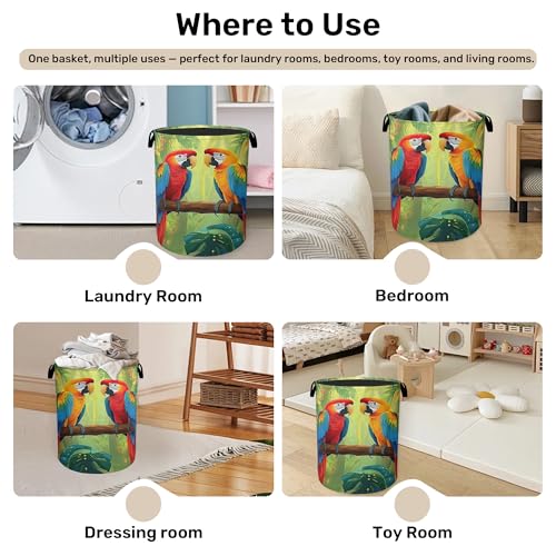 Tropical Parrot Foldable Laundry Hamper - Waterproof Fabric Storage Basket with Handles, Clothes Hampers for Laundry,Bedroom,Dorm - color: Tropical Parrot