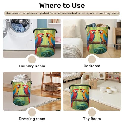 Tropical Parrot Foldable Laundry Hamper - Waterproof Fabric Storage Basket with Handles, Clothes Hampers for Laundry,Bedroom,Dorm - color: Tropical Parrot