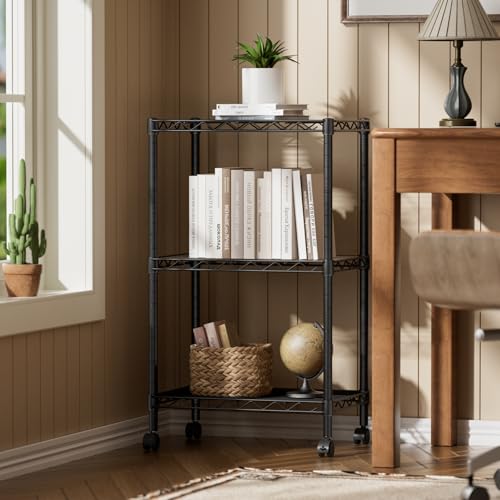 SINGAYE Small Shelves Kitchen Storage Shelf Wire Shelving Metal Adjustable - color: Black, size: 3 Tier 11.6"Dx17.6"Wx30"H