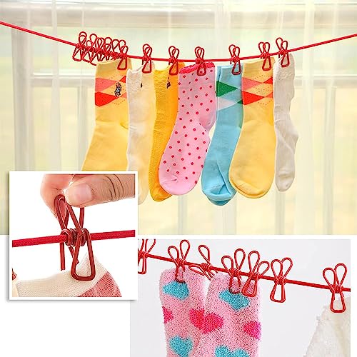ALINNA Retractable Portable Clothesline, Travel Clothesline with 12 Clothespins for Indoor Laundry Drying, Outdoor Camping Accessories (Red) - style: Red
