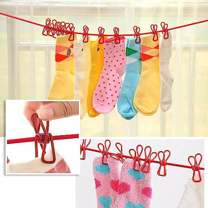 ALINNA Retractable Portable Clothesline, Travel Clothesline with 12 Clothespins for Indoor Laundry Drying, Outdoor Camping Accessories (Red) - style: Red