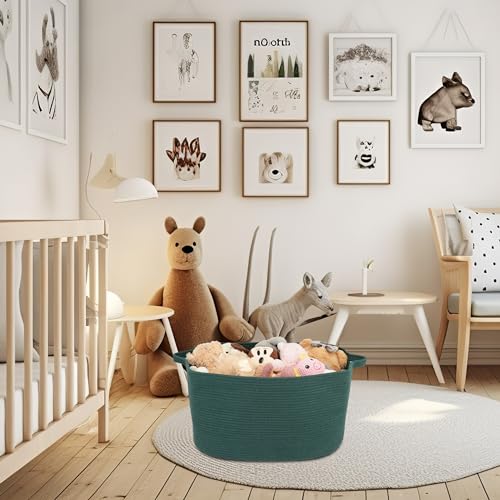 XUANGUO Large Woven Cotton Rope Blanket Basket 22"x17"x12" Dark Green - color: Dark green