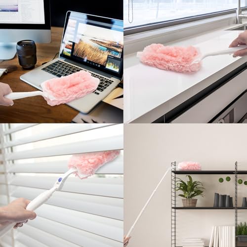 KeFanta Duster Refills Kit with 3ft Extended Handle,Short Handle,30 Refills - color: Pink