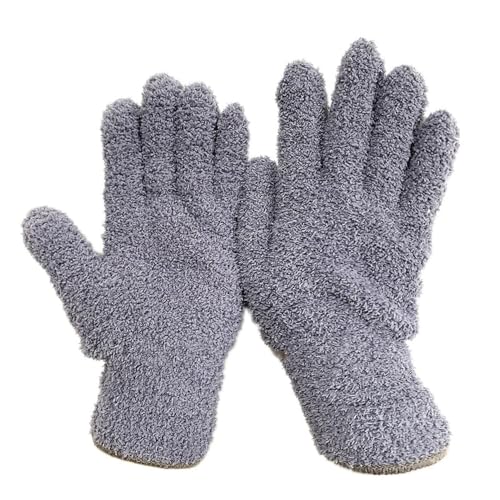 TopHomer Microfiber Gloves House Cleaning Auto Dusting Gloves Coral Fleece for Dusting Furniture and Small Objects - color: Gray