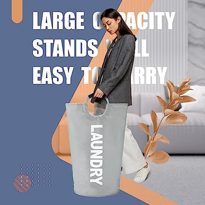 Caroeas 125L Laundry Basket,Large Laundry Hamper, Laundry Bag with Padded Handles, Clothes Hamper Stands Up Well, Collapsible Free Standing Easy Storage Washing Bin (Light Grey,125L) - color: Light Grey, size: 125L