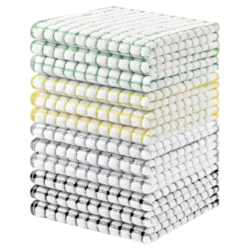 Homaxy 12 Pack Terry Kitchen Dish Cloths, 12"x12", Black/Grey/Green/Yellow - color: Black/Grey/Green/Yellow, size: 12 x 12 - 12 Pack