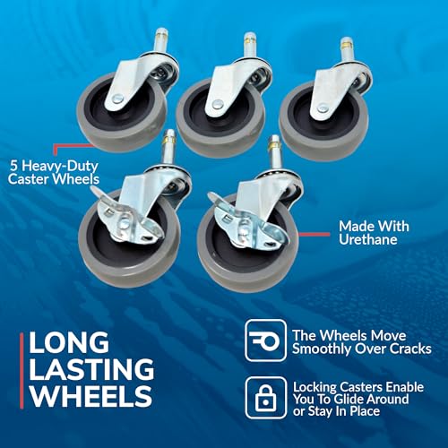 Grit Guard Bucket Dolly with Wheels - Rolling Detailing Wash Bucket with 5 Wheels and 2 Locking Casters Compatible with 2.5, 4, 5 and 6 Gallon Buckets (Blue, 3" Grey Casters) - Made in the USA - color: Blue, size: 3" Grey Casters