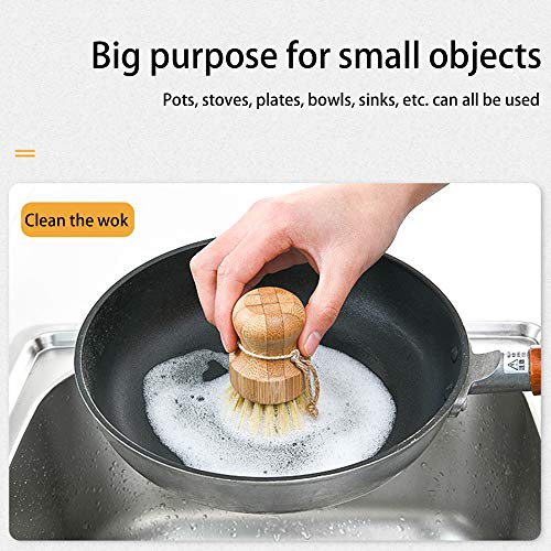 Natural Sisal Dish Washing Brush Bamboo Round Scrub Brush Pots Pans Vegetables Household Cleaning Brush, 2 Pack (White)
