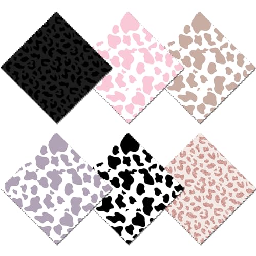 6 PCS Glasses Cleaning Cloth Eyeglass Cleaning Cloth Lens Eyeglasses Microfiber Cute Aesthetic Cloth for Unisex Women Girls Reusable Phone Screens Camera Multi-Patterns(6.3"x6.3")-Leopard - color: N1-leopard Cheetah Cow
