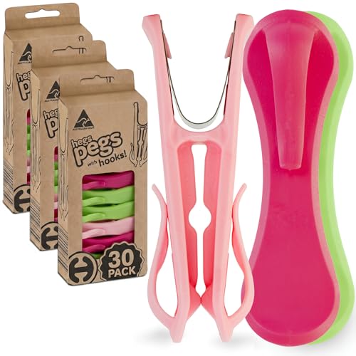 Hegs 30 Pack Multi-Color - The Smartest Heavy Duty Clothespins with Hooks - Hang 3 Garments at Once with Our Tough, Dual Hooks Clothes Pins with Anti-Rust Spring - Durable, Colorful Clothespins - color: 30 Pack (Multi)