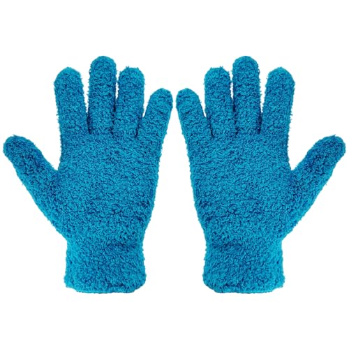 2 Pcs Blue Reusable Microfiber Cleaning Gloves - color: Blue