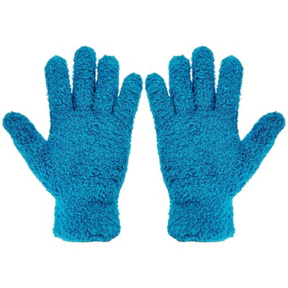 2 Pcs Blue Reusable Microfiber Cleaning Gloves - color: Blue