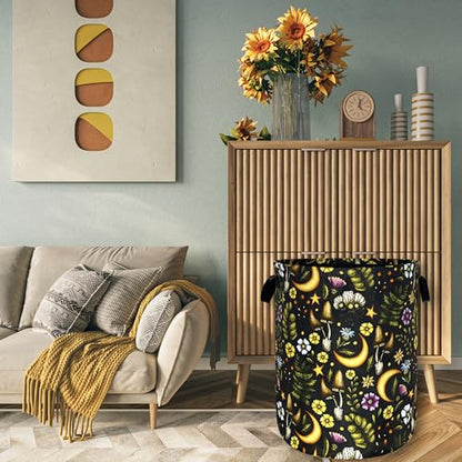 Cute Mushroom Print Laundry Basket Oxford Cloth Hamper 18.9x16.5Inch - color: Cute Mushrooms Floral Moon