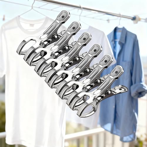Outdoor Duty Clothespins 6 Pack Large Stainless Steel Quilt Clips,Beach Towel Clips,Curtain Clamps