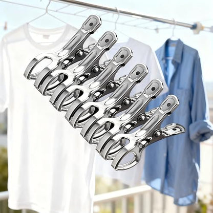 Outdoor Duty Clothespins 6 Pack Large Stainless Steel Quilt Clips,Beach Towel Clips,Curtain Clamps