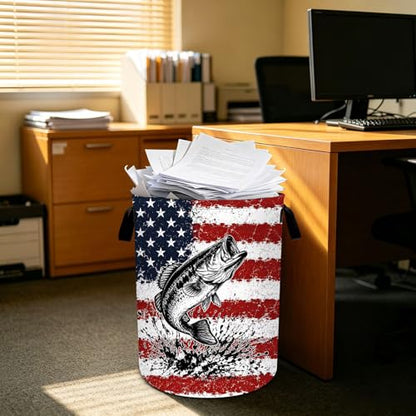 Fish Bass Laundry Basket Collapsible Oxford Laundry Hamper Clothes Storage Bin with Handles for Bedroom Bathroom Laundry Room 19.6 x 15.7 Inches - color: Fish Bass