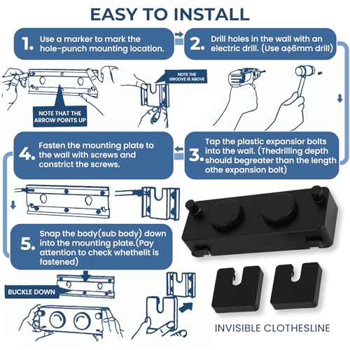 Retractable Clothesline Indoor Outside Heavy-Duty, Upgrade 304 Double Stainless Steel Shower Room Clothes line, Fit Rv Balcony Courtyards Indoor Drying Rack Clothesline, 13.8ft - style: black