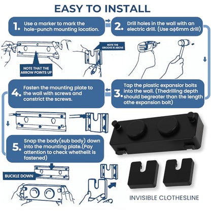 Retractable Clothesline Indoor Outside Heavy-Duty, Upgrade 304 Double Stainless Steel Shower Room Clothes line, Fit Rv Balcony Courtyards Indoor Drying Rack Clothesline, 13.8ft - style: black