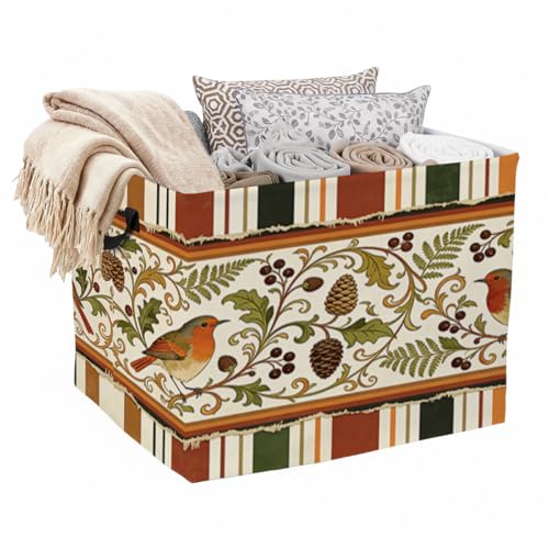 Vintage Flower Bird Foldable Laundry Basket Hamper with Handles, 56L Large Capacity Toy Storage Organizer, Collapsible Clothes Hamper for Home Decor and Bedroom Organization. - color: Vintage Flower Bird