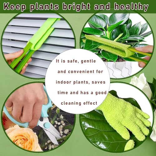 Leaf Cleaning Tongs |Microfiber Gloves for Plant Dusting Gentle Leaf Shine Comes with 2 Removable Sleeves and and 1 Garden Shear