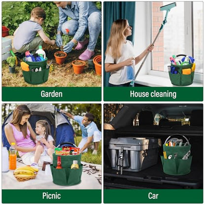 Multifunctional Folding Basket with Handles: Portable Picnic Baskets, Outdoor Beach Baskets, Garden Picking Baskets, Gift Baskets, Collapsible Bathroom Storage Baskets (Green) - color: Green